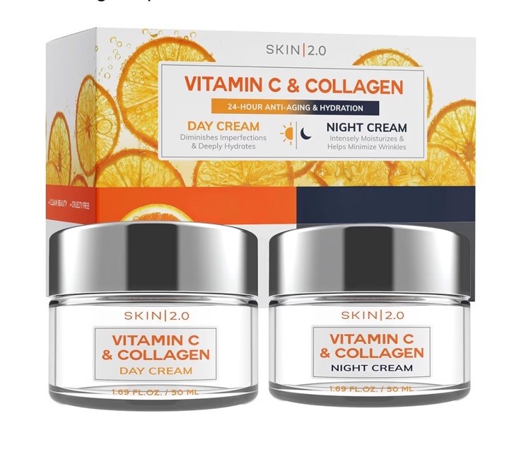 SKIN 2.0 VITAMIN C & COLLAGEN DAY CREAM & NIGHT CREAM SET 1.69 OZ EACH