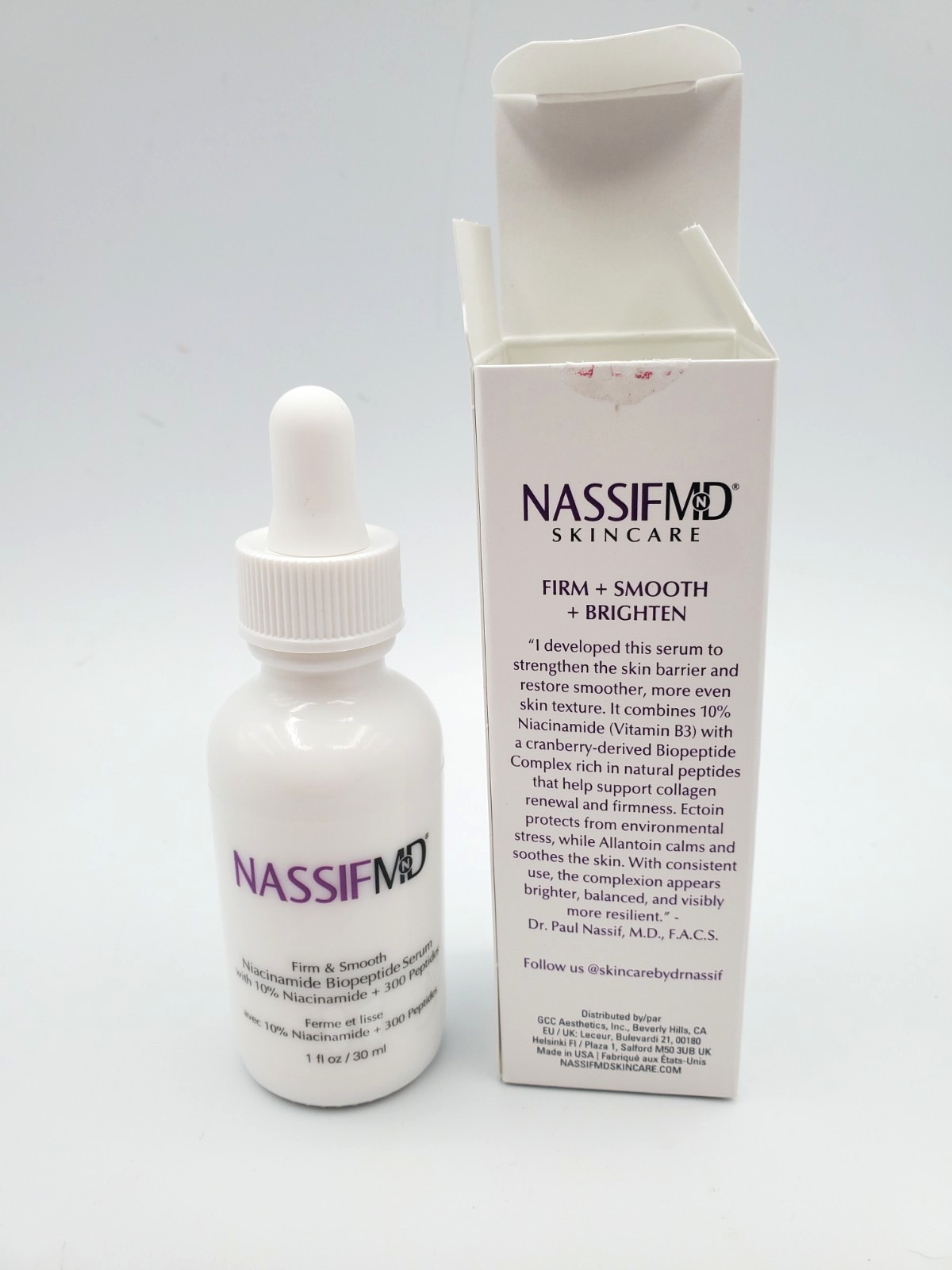 Nassif MD Niacinamide Biopeptide Serum Firm & Smooth 1 fl oz NEW In SEALED Box