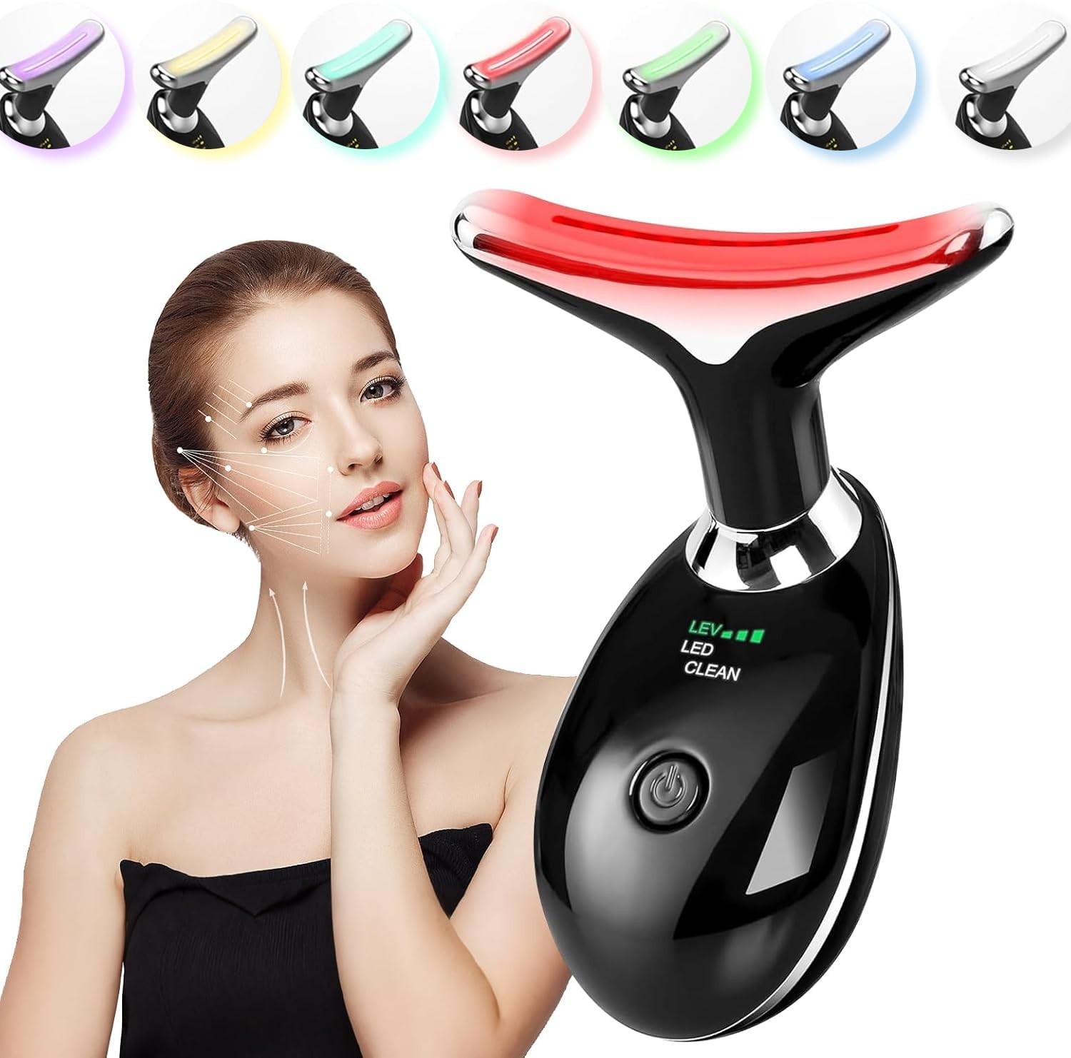 Face and Neck Massager Tool, 7 Colors LED Womens Skin Care Facial Massager fo…