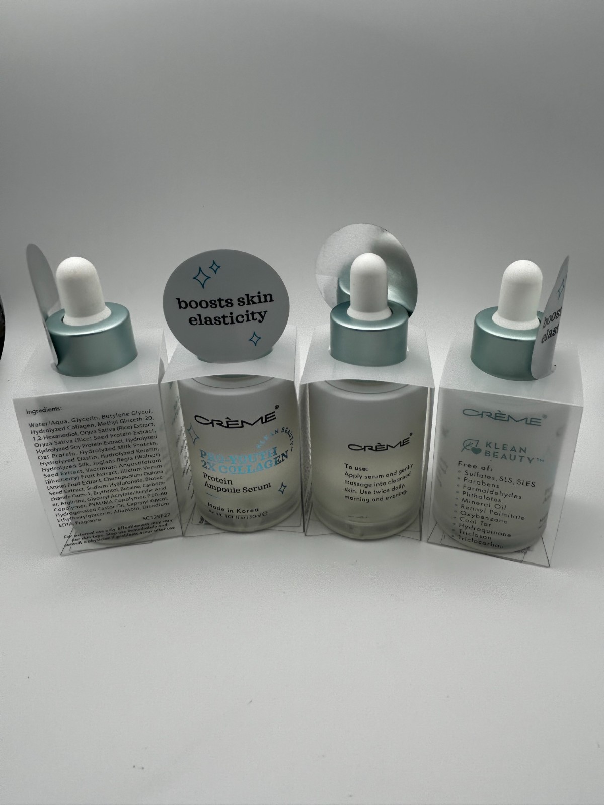 (4) The Crème Shop Pro-Youth 2X Collagen Protein Ampoule Serum Klean Beauty New