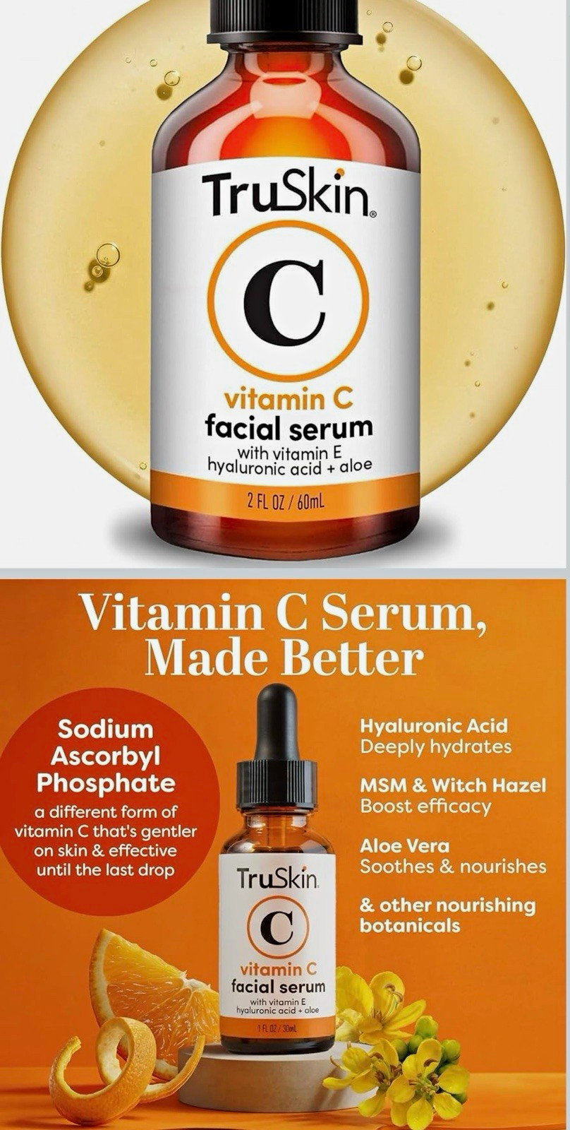 TruSkin Vitamin C Facial Serum w/ Hyaluronic Acid + Vitamin E, Vegan 2 fl oz