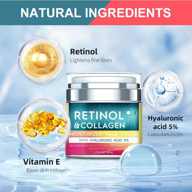 Retinol Moisturizer with Hyaluronic Acid Day Night Anti Aging Face Cream