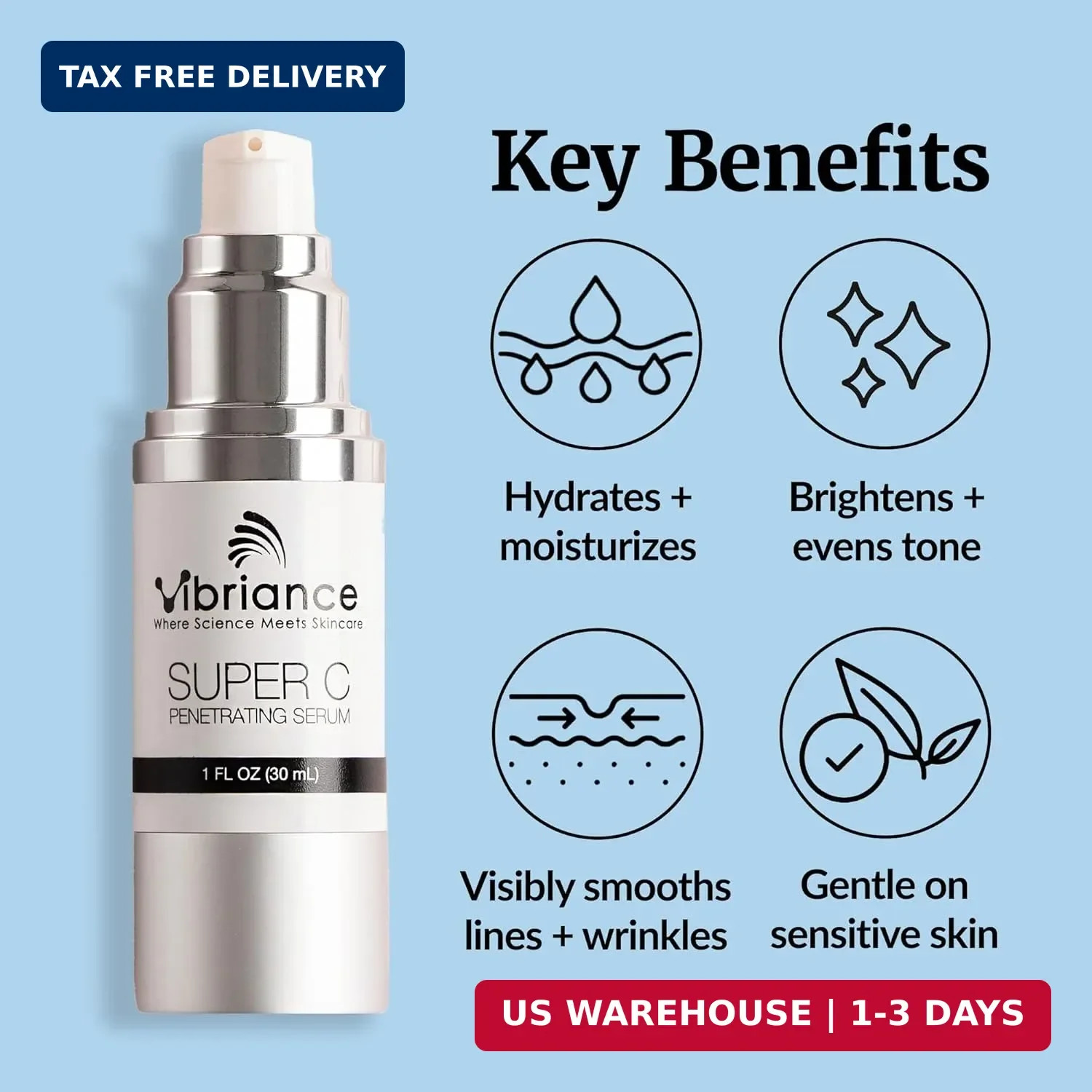 Vibriance Super C Serum for Mature Skin – All-in-One Vitamin Formula Hydrates, F