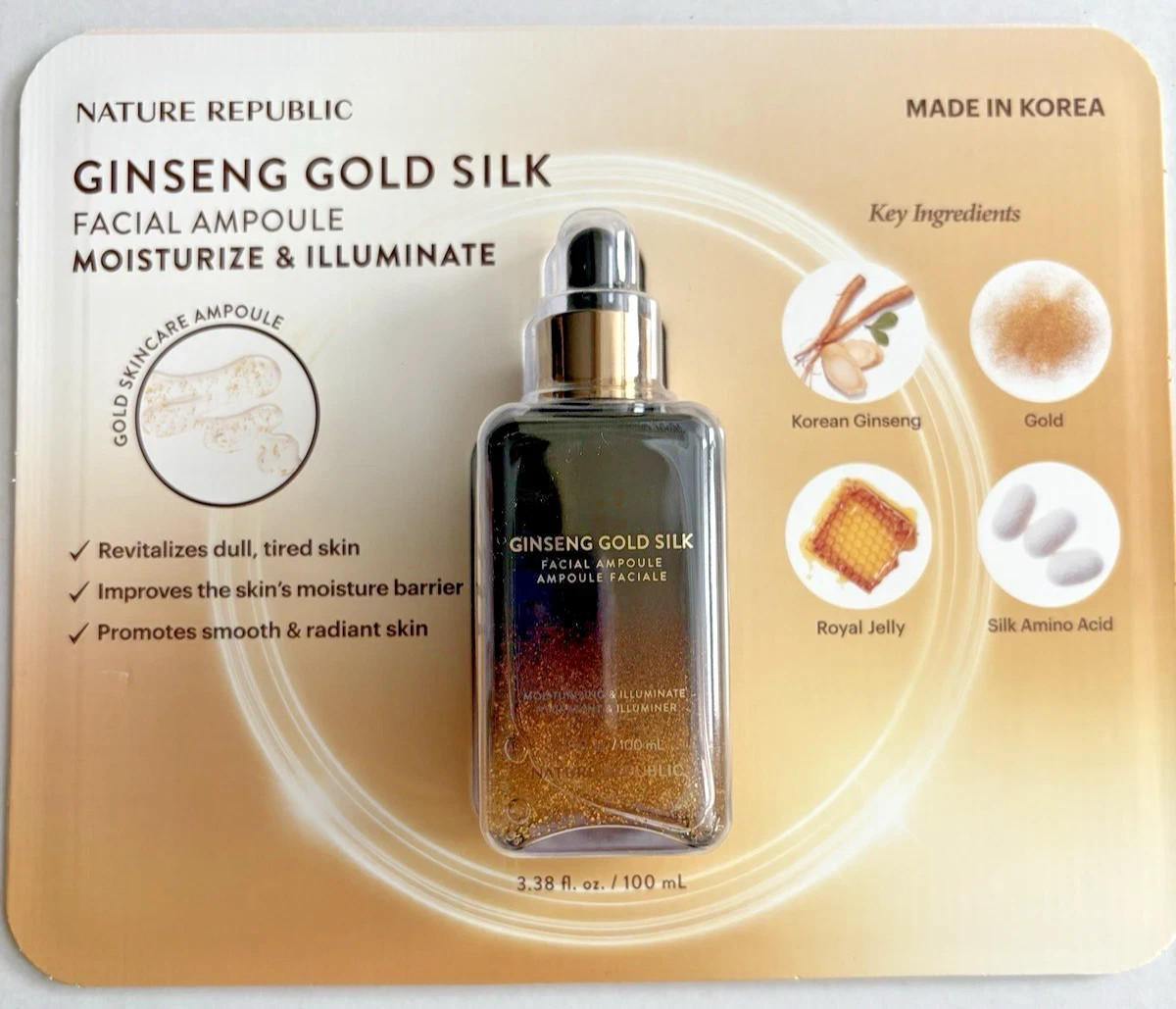 Ginseng Gold Silk Facial Ampoule, by Nature Republic 3.38 fl oz from Korea