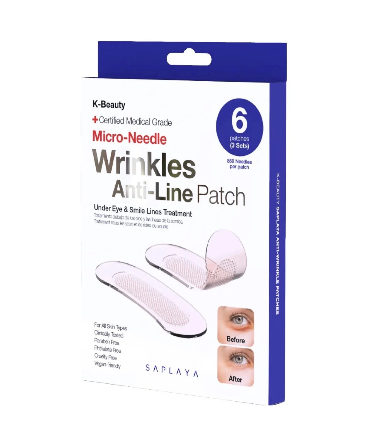 K Beauty Micro-Needle Wrinkles Anti-Line Patches – Self Dissolving, 6 Patches