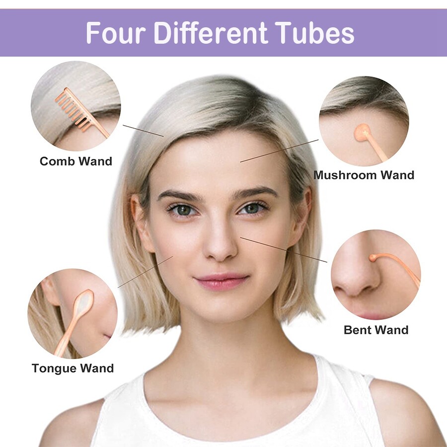 High Frequency Facial Machine – at Home Face Skin Wand Device with 4 Glass Tubes