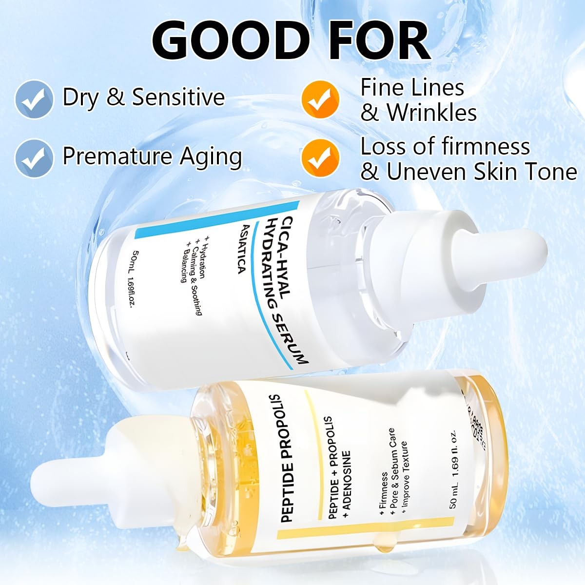 2PCS Hydration & Wrinkle Renewal Serum, with Peptide 1 Fl Oz (Pack of 1)