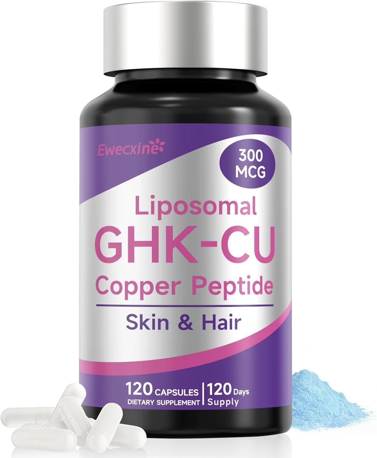 GHK-Cu Copper Peptide Supplement, 120 Capsules High Potency Promotes Skin