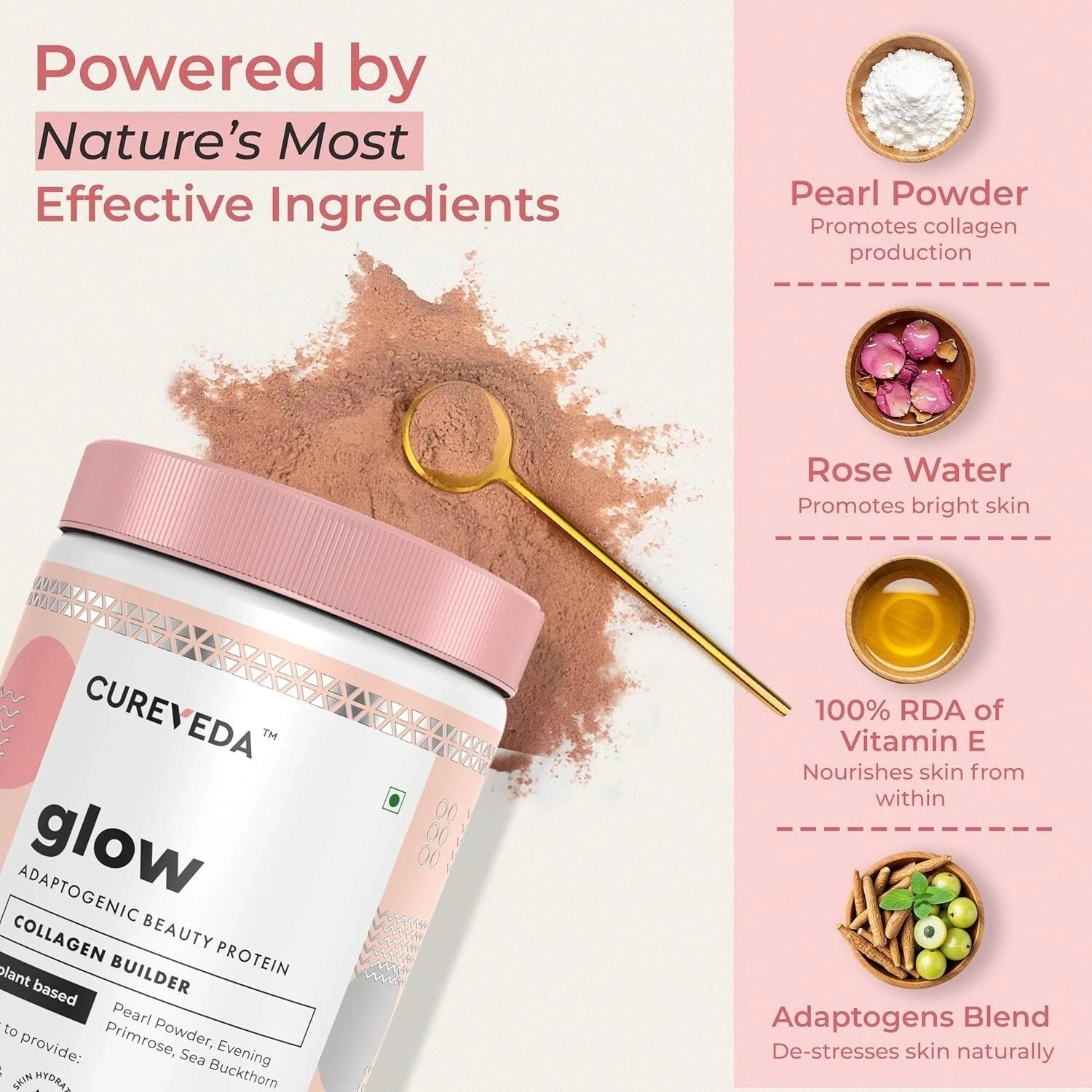Cureveda Glow Veg Collagen Builder Powder for Brighter Skin No Added Sugar 300g
