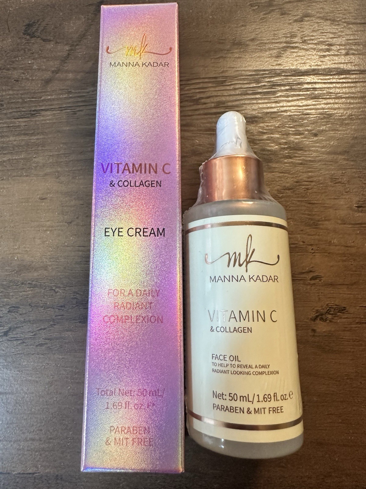 Manna Kadar Vitamin C & Collagen Eye Cream & Face Oil MK 1.69Oz Each NEW SEALED