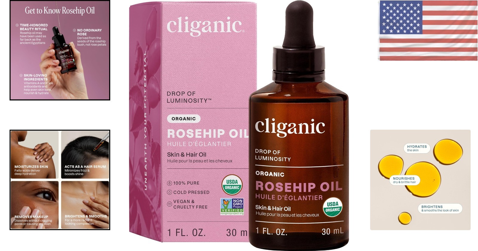 100% Pure Organic Rosehip Oil – Hydrating Carrier Oil for Face & Hair Care
