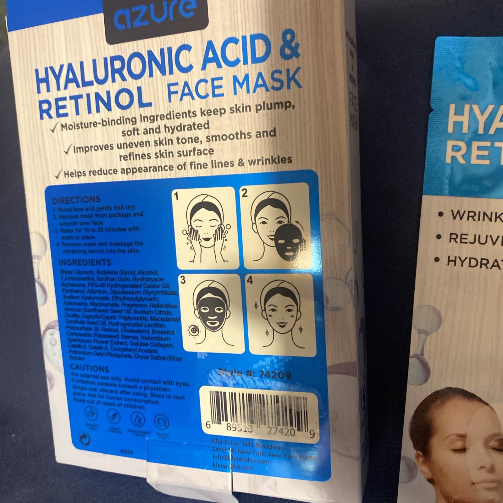 Azure Cosmetics Hyaluronic Acid & Retinol Face Mask Dermatologist Tested-1 mask