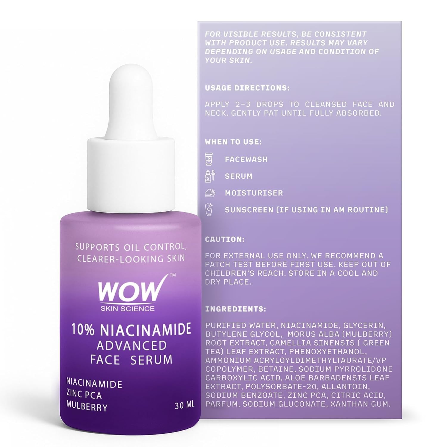 WOW Skin Science 10% Niacinamide Advanced Face Serum Zinc PCA & Mulberry 30ml