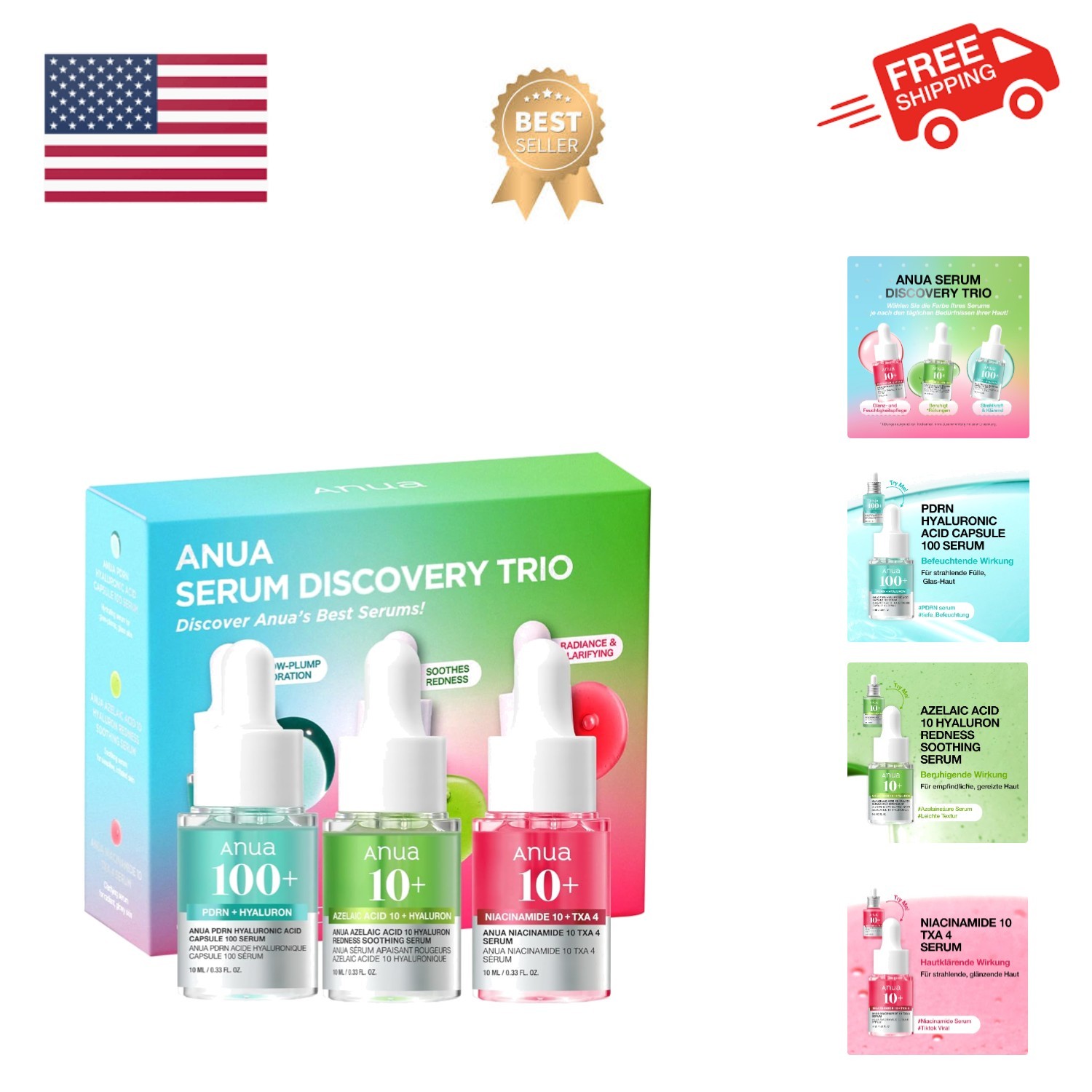 Serum Discovery Trio, Mini Face Serum Travel Size Kit with Hyaluronic Acid, N…