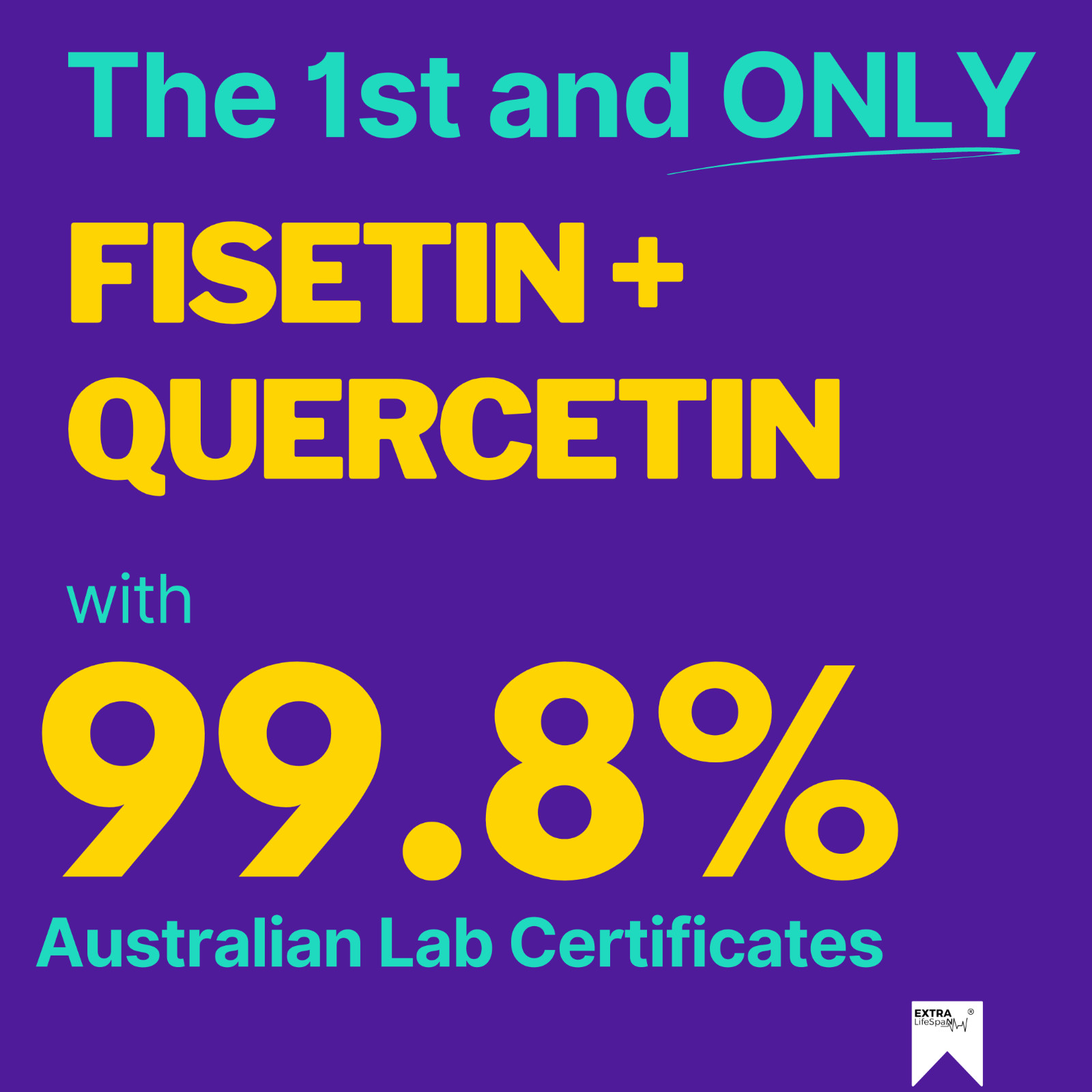 Fisetin Quercetin 99.8% Australia 500mg x 30 Capsules Extra Lifespan Supplement