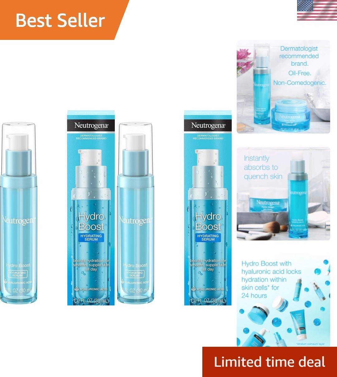 Hydro Boost Hydrating Hyaluronic Acid Serum 1 fl. oz, Pack of 2 for Glowing Skin