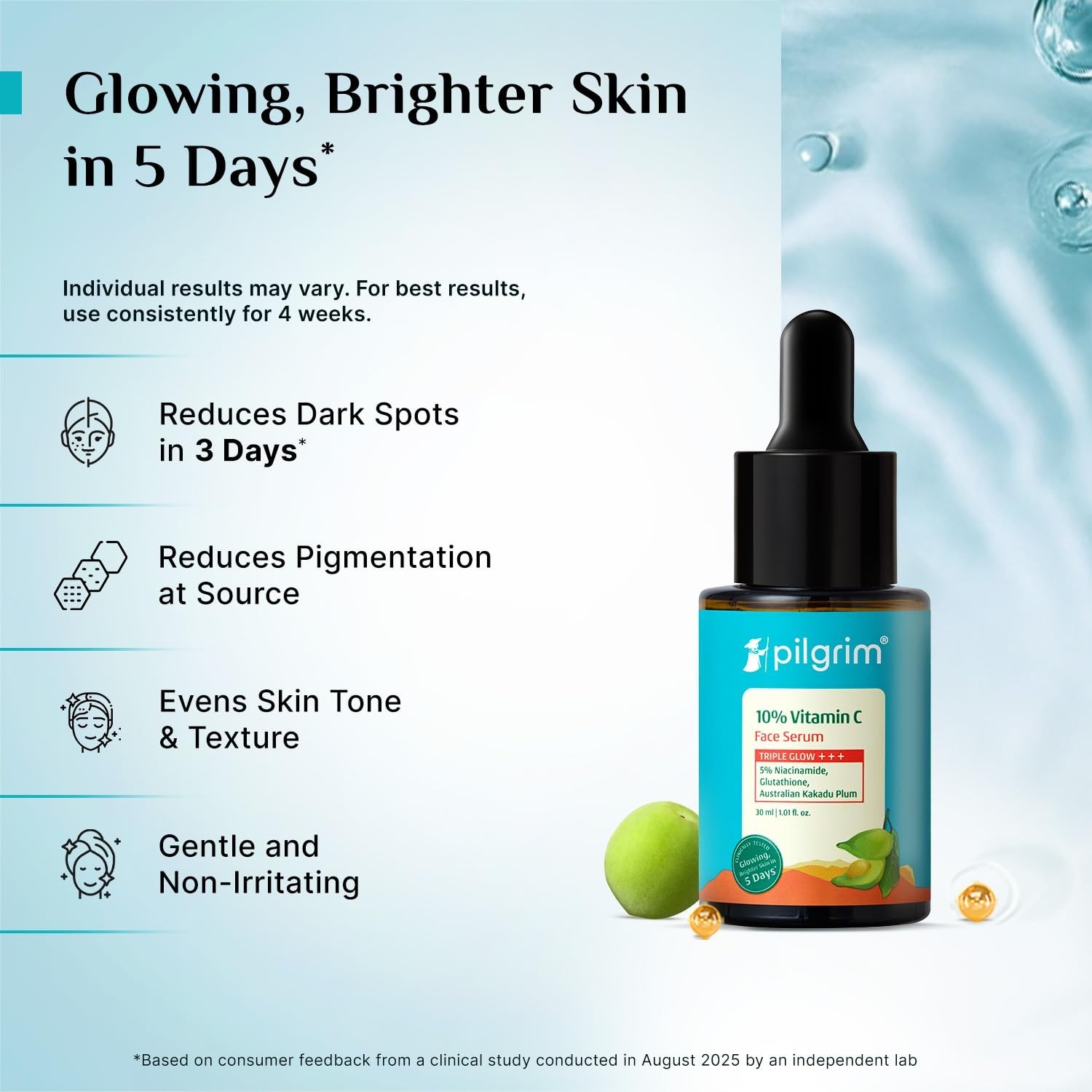 Pilgrim 10% Vitamin C Serum for Glowing Skin With 5% Niacinamide 30ml Pack Of 2