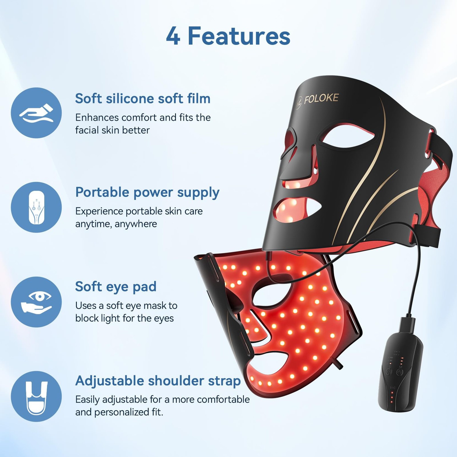 LED Light Therapy Mask Skin Care Mask, LED Red 630±5nm & NIR 830nm Wavelength…