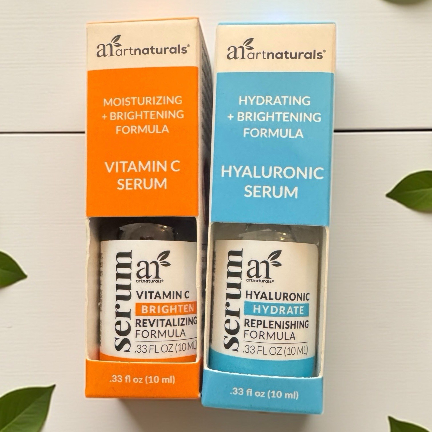 ArtNaturals Hyaluronic Acid & Vitamin C Serum Set Hydrating Brightening Duo NEW