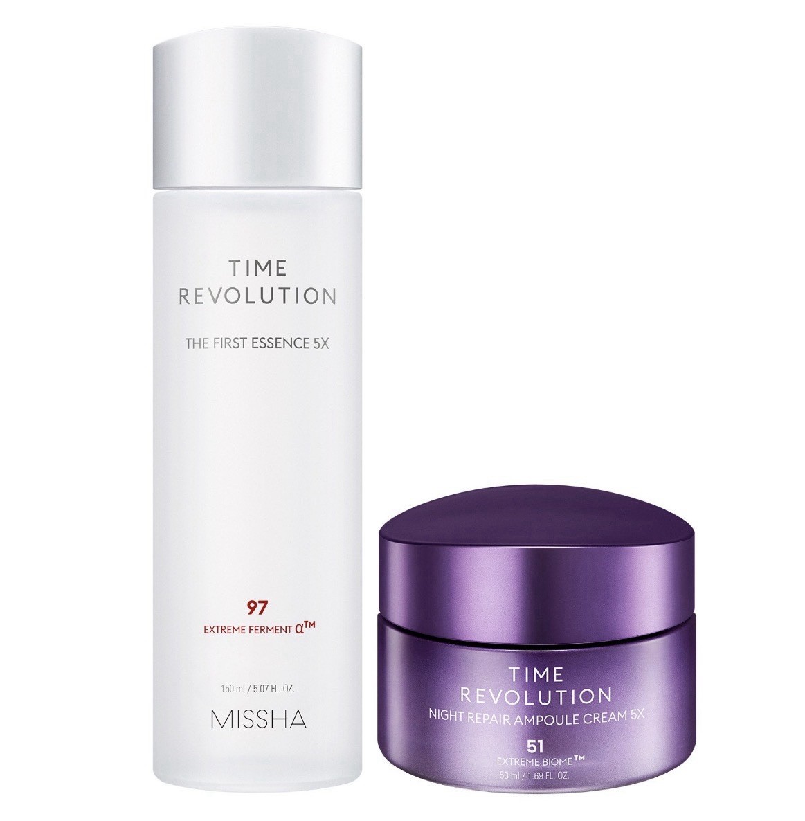Missha First Essence Toner 5.07 fl oz and Night Repair Ampoule Cream 1.69 fl oz