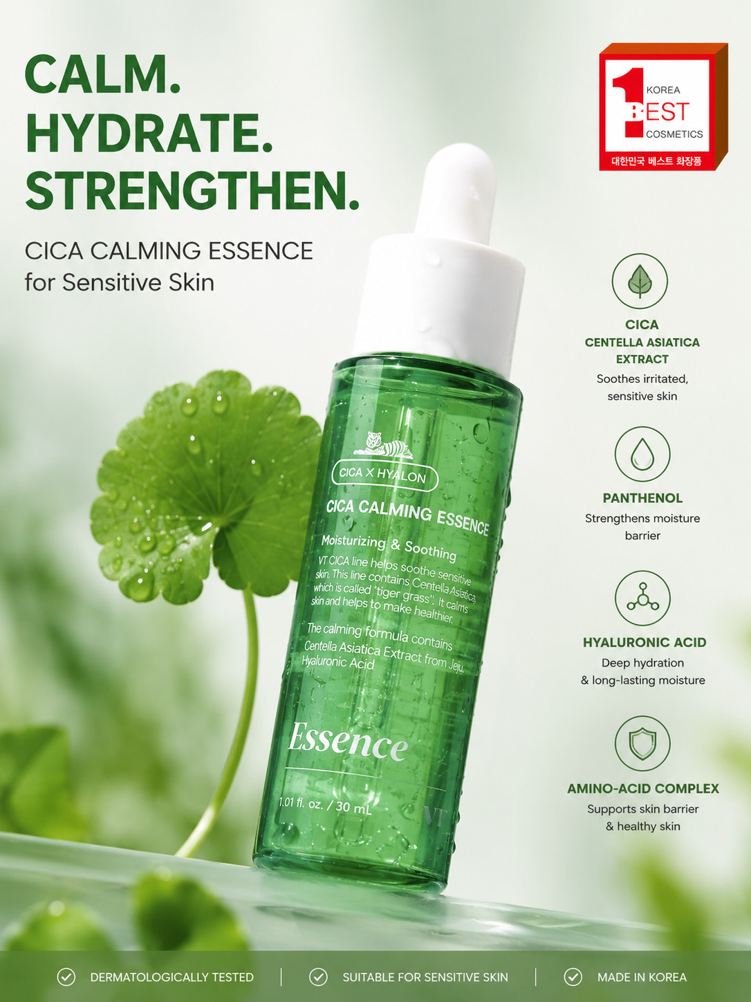 K-beauty VT Cica Calming Essence 30ml Korean Skincare Hydrating Soothing Serum