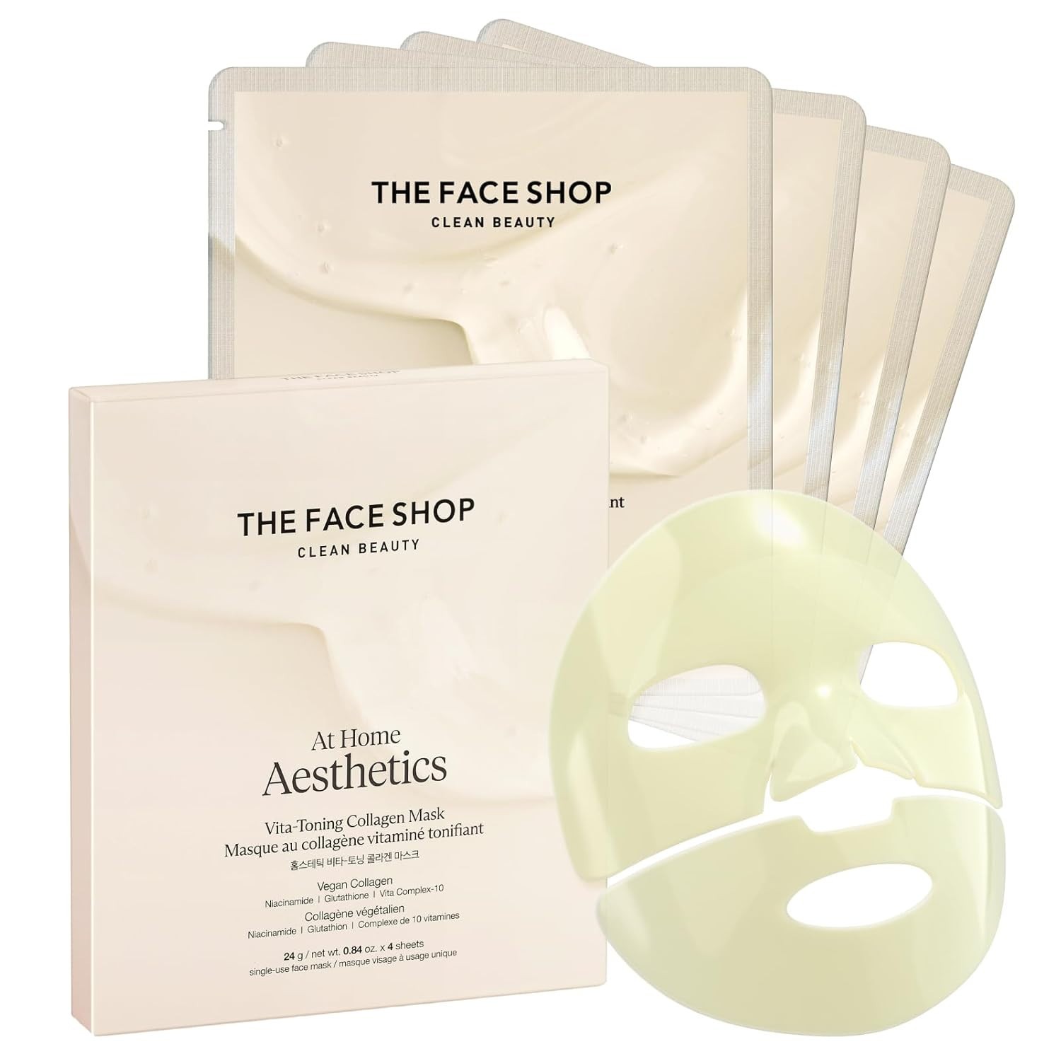 Vita-Toning Vegan Collagen Face Mask, Korean Glass Skin Essential, Hydrogel M…