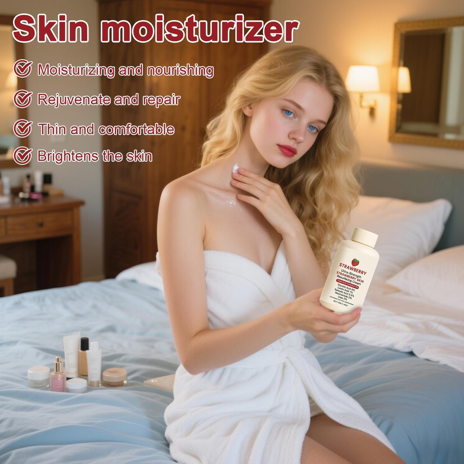 Strawberry Skin Resurfacing Cream, Soothing Moisturizer for Repair & Nourishment