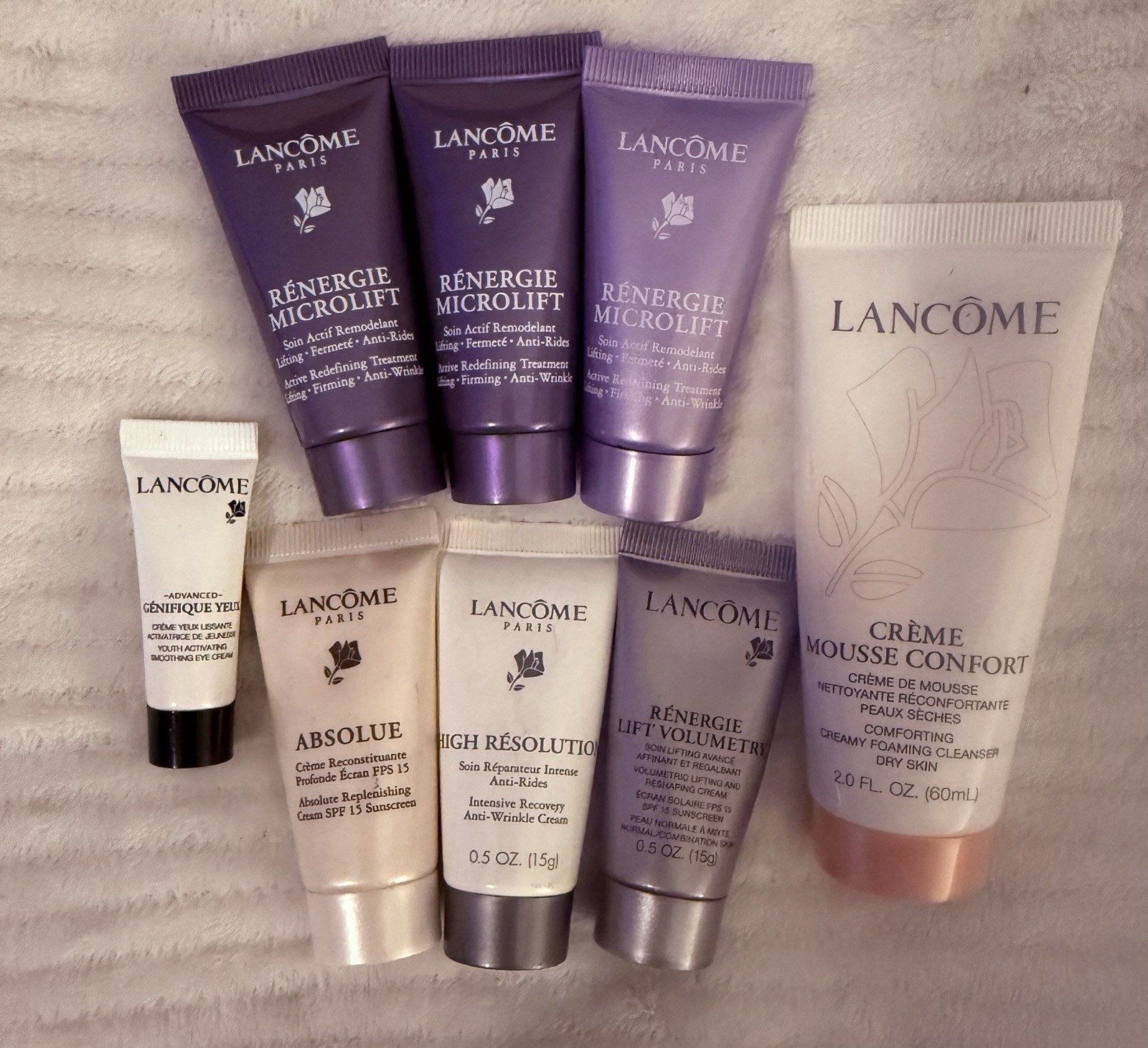 8 Pc Set New Lancôme Renergie Microlight & Lift, Absolu, Mousse, Eye Cream, Reso