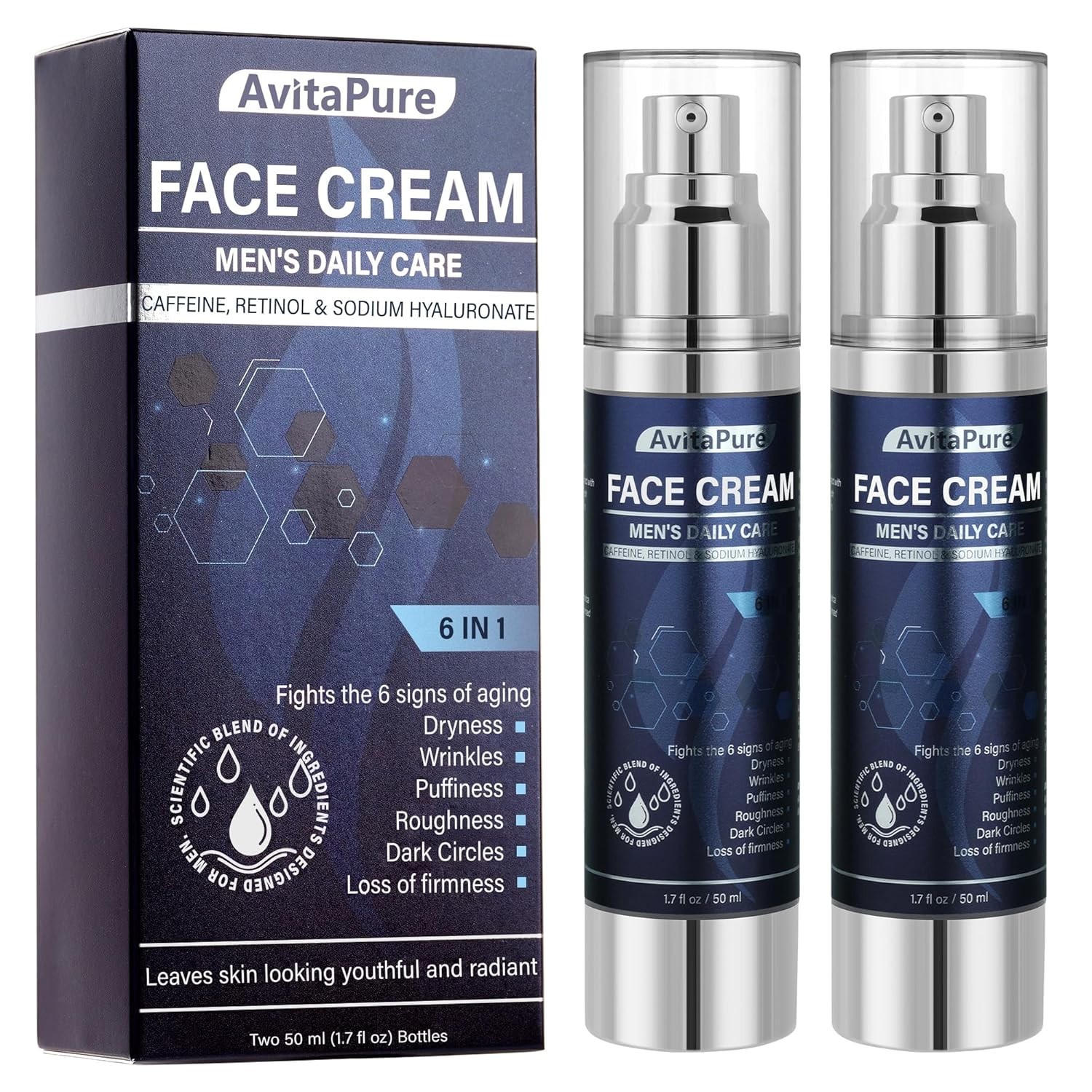 6-In-1 Face Cream for Men – Mens anti Aging Face Cream W/Caffeine & Retinol to F