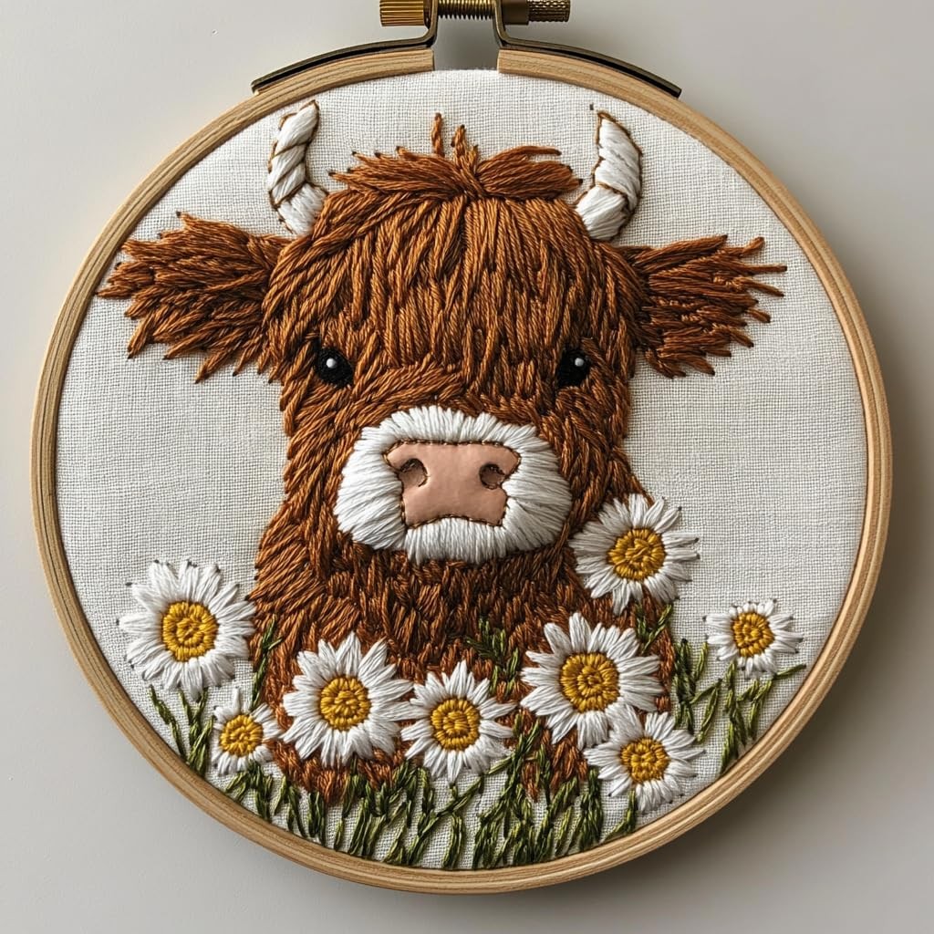 DIY Punch Needle Kits for Beginners Cute Highland Cow and 20x20cm, Multicolor