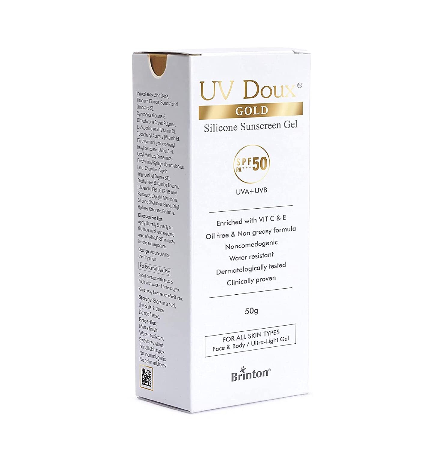 UV Doux Gold Silicone Sunscreen Gel SPF 50 pa+++ 50 gm Long Expiry