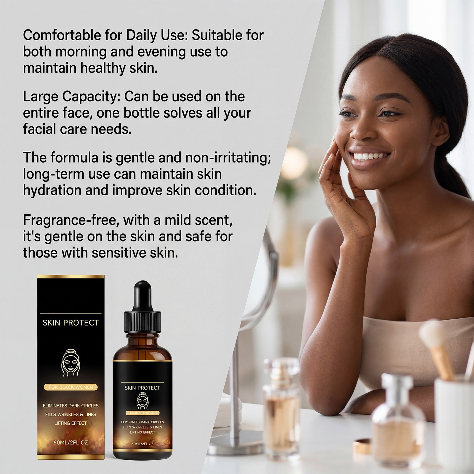2PCS Skin Protect Serum Black Women Gentle Facial Skin Care Moisturizing Serum