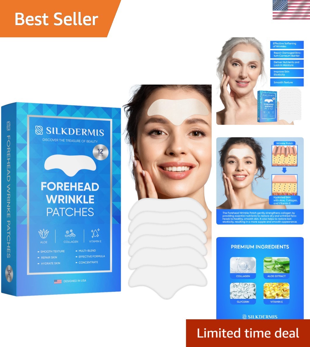 Forehead Wrinkle Patches 12Pcs with Aloe, Collagen, Vitamin E, Anti Wrinkle P…