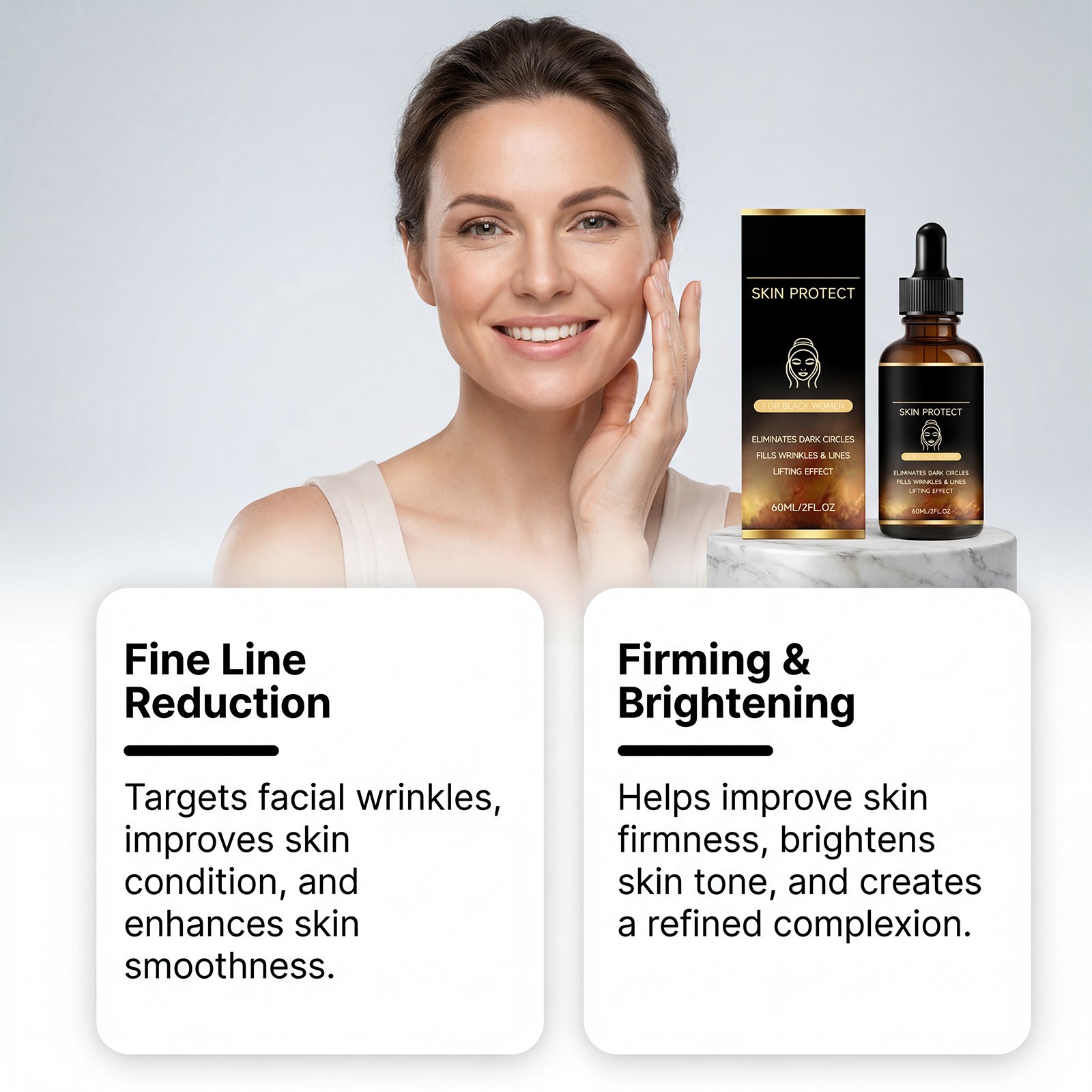 2PCS Skin Protect Serum Black Women Gentle Facial Skin Care Moisturizing Serum