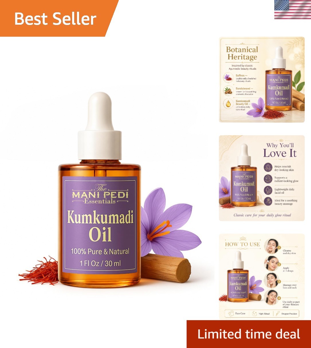 Radiant Glow Kumkumadi Face Oil with Saffron & Sandalwood – Travel Size 30ml