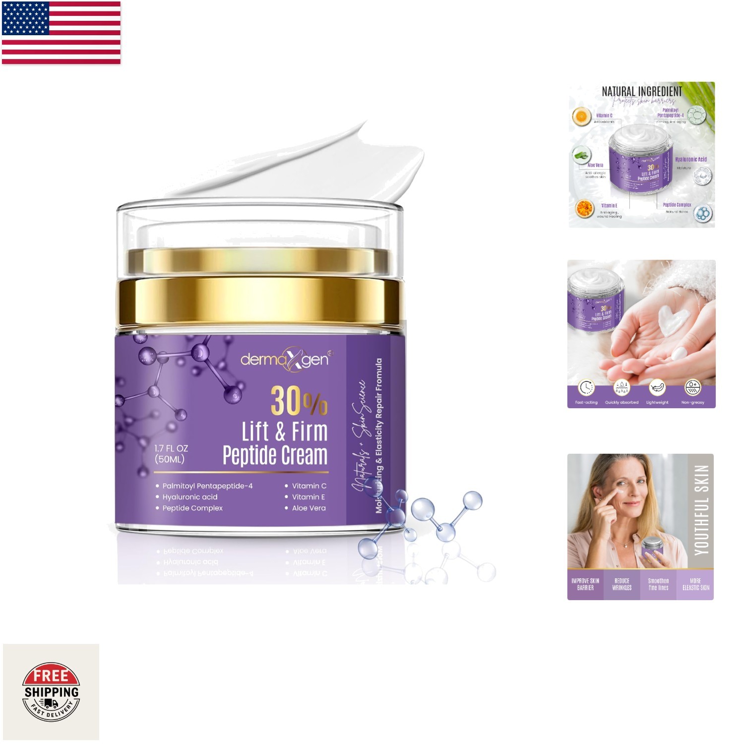 30% Lift & Firm Peptide Cream – Organic Anti-Aging Moisturizer for Radiant Skin