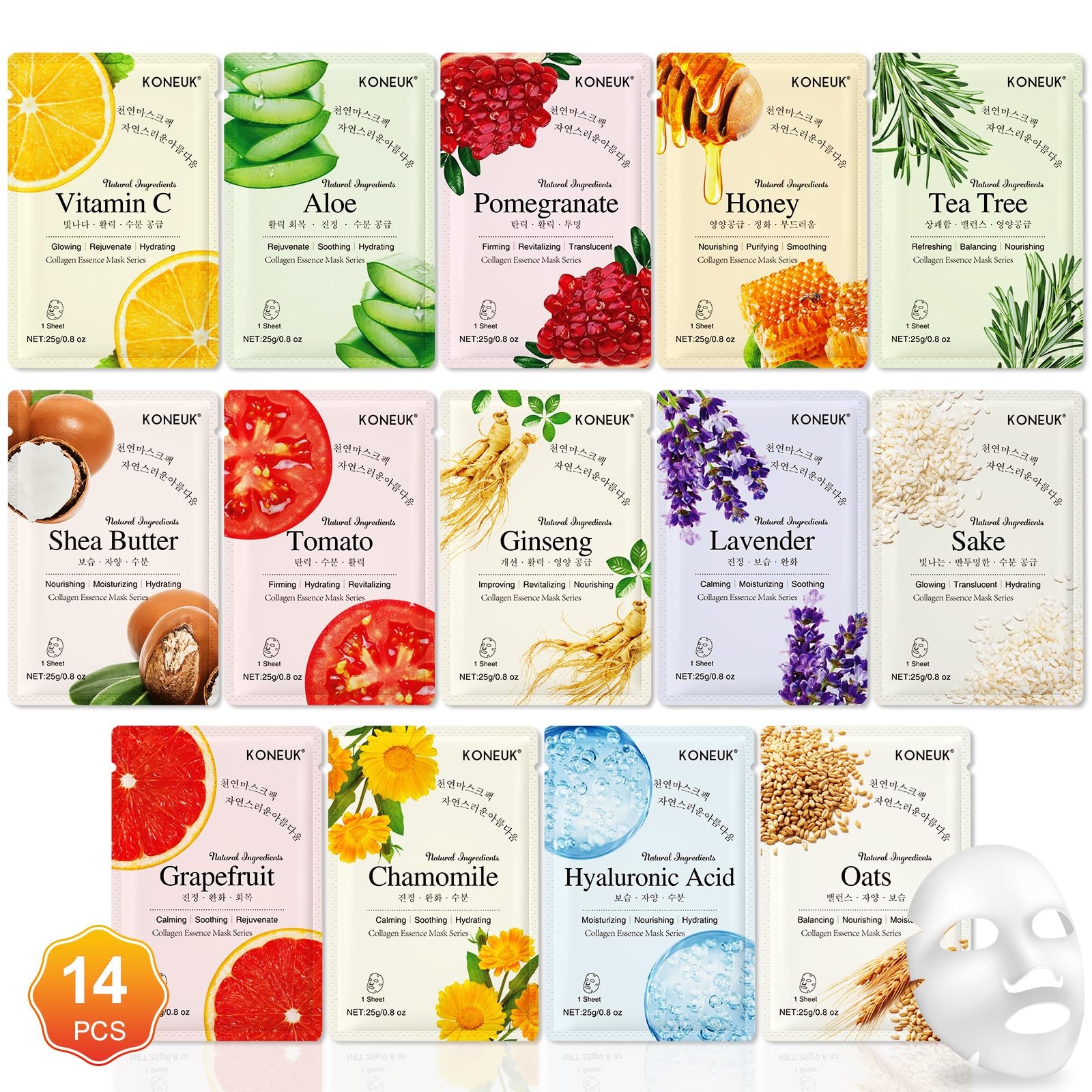 14 Pack Hydrating Sheet Masks for Dry Skin – Bulk Facial Masks for Spa Gifts