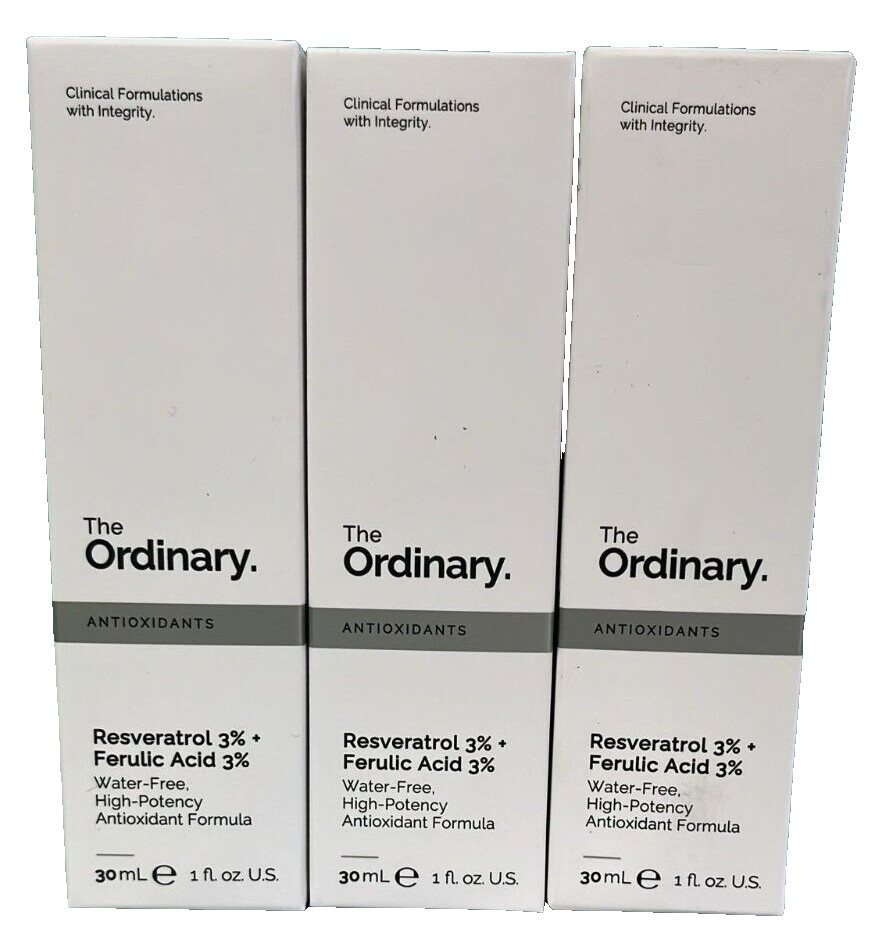 3x THE ORDINARY ANTIOXIDANTS RESVERATROL 3% + FERULIC ACID 3% 1 OZ