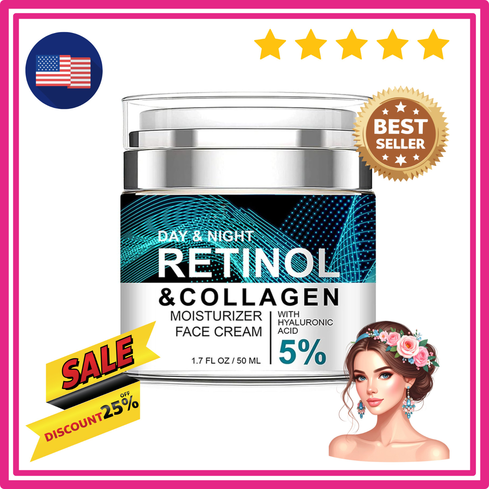Day And Night Retinol & Collagen Moisturizer Face Cream W Hyaluronic Acid 1.7oz