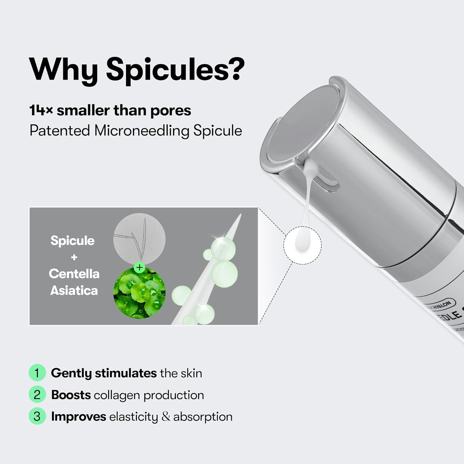 CICA Reedle Shot 100, Spicule Microneedling Serum for Pore Care & Exfoliation, E
