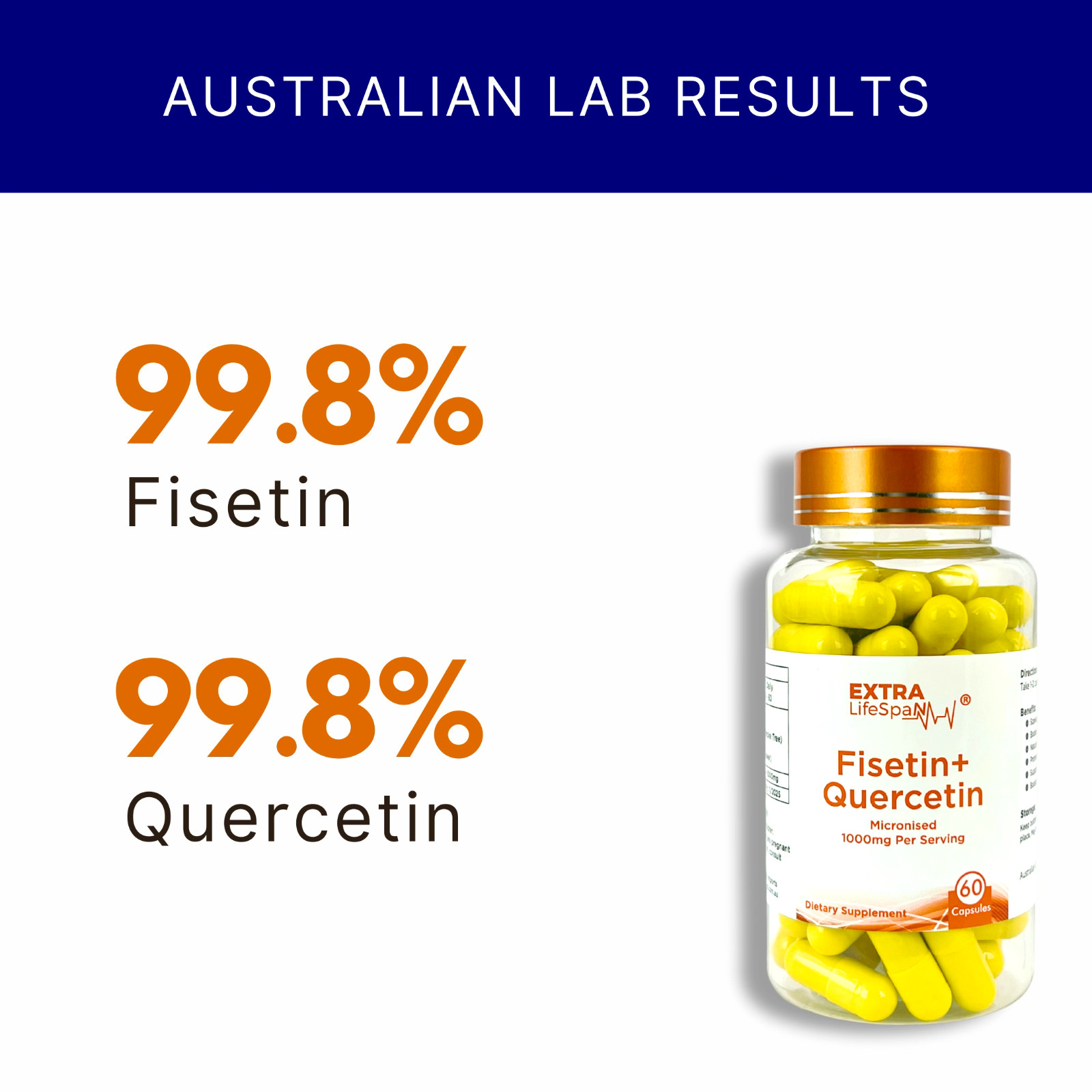 Fisetin Quercetin Australia 99.8% AU Lab Certified 500mg x60 Capsules Supplement