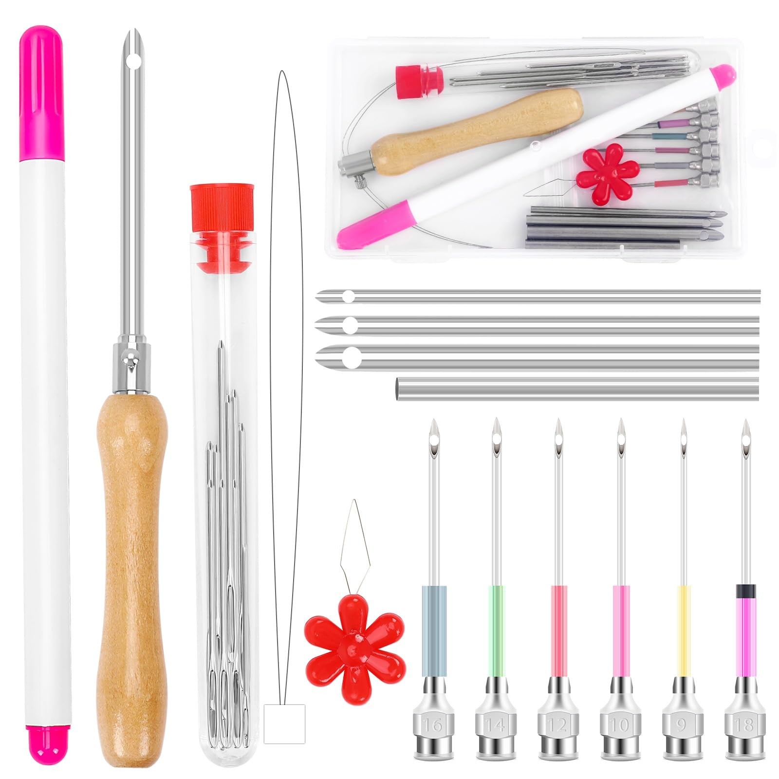 AUGSUN 22Pcs Punch Needle Kit, Tool Adjustable Multicolor