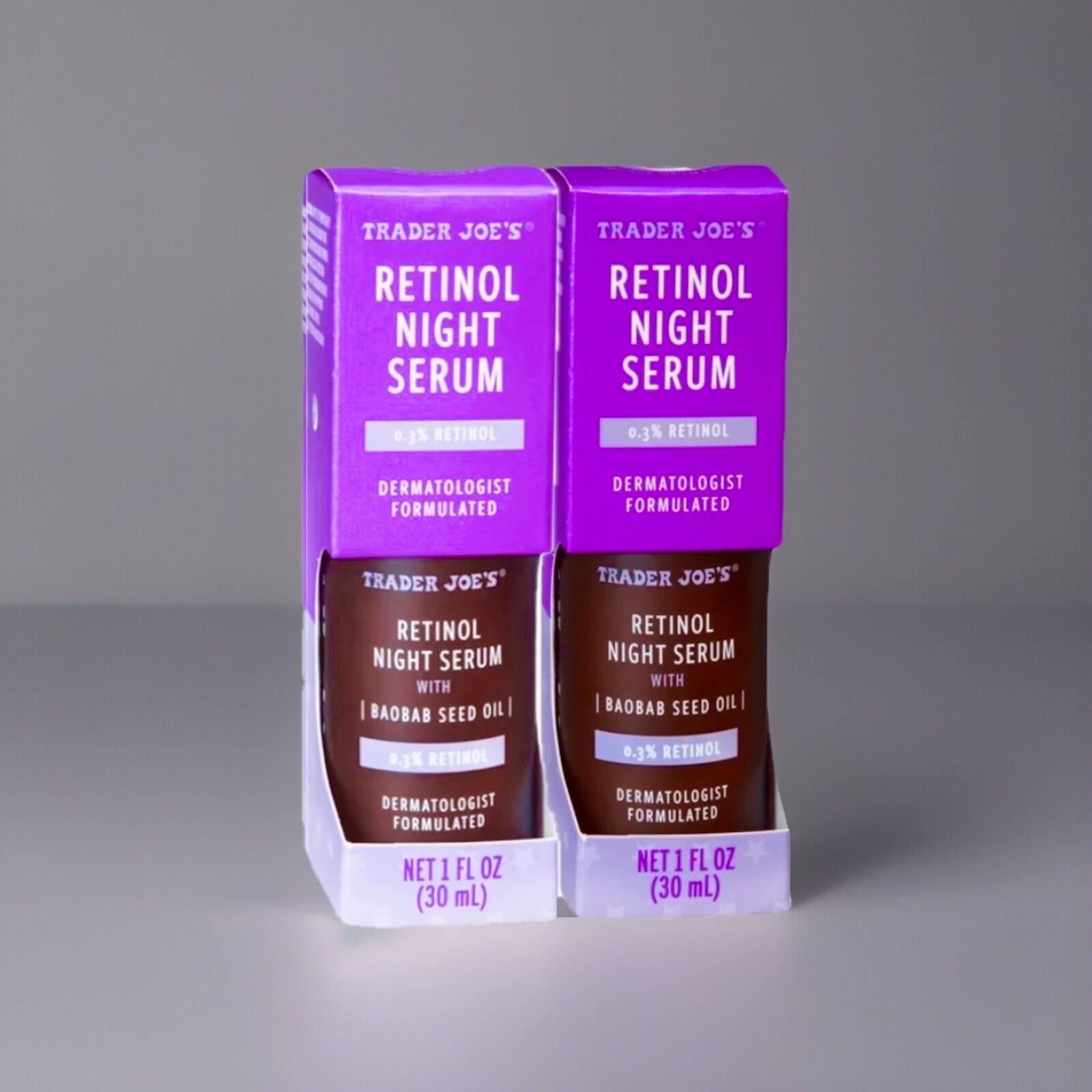 2 PACK Trader Joe’s 0.3% Retinol Night Serum with Baobab Seed Oil – 1 floz/30ml