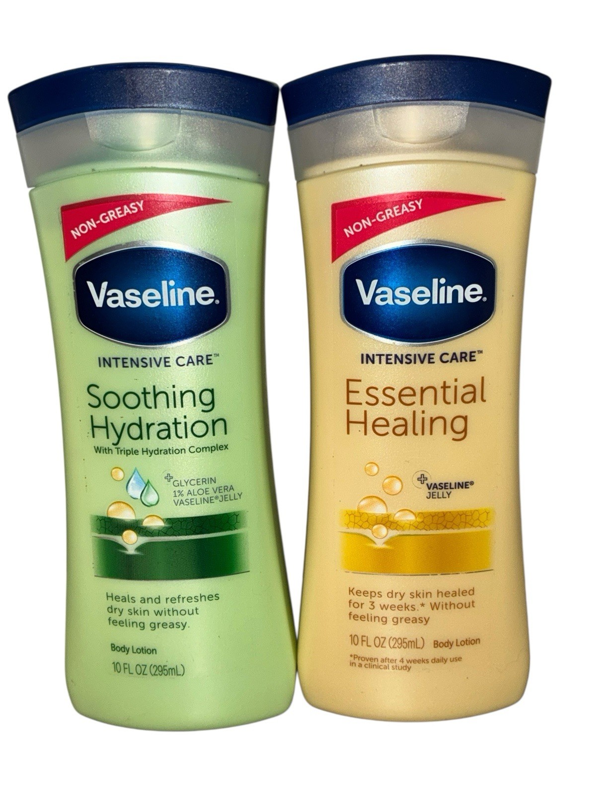 2 Vaseline Soothing Hydration Aloe Body Lotion + Essential Healing 10 Fl.oz (Ea)