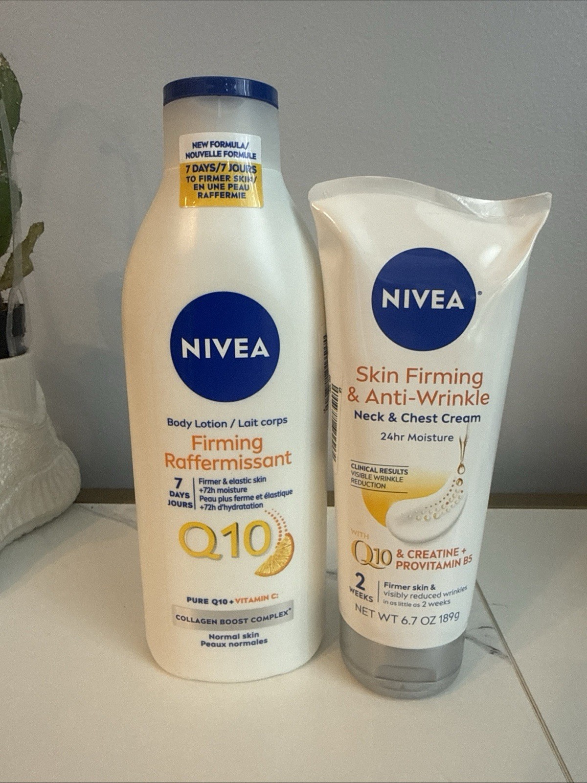 2 Pc NIVEA Q10 Skin Firming Lotion/Skin Firming & Anti Wrinkle Neck Chest (L37)