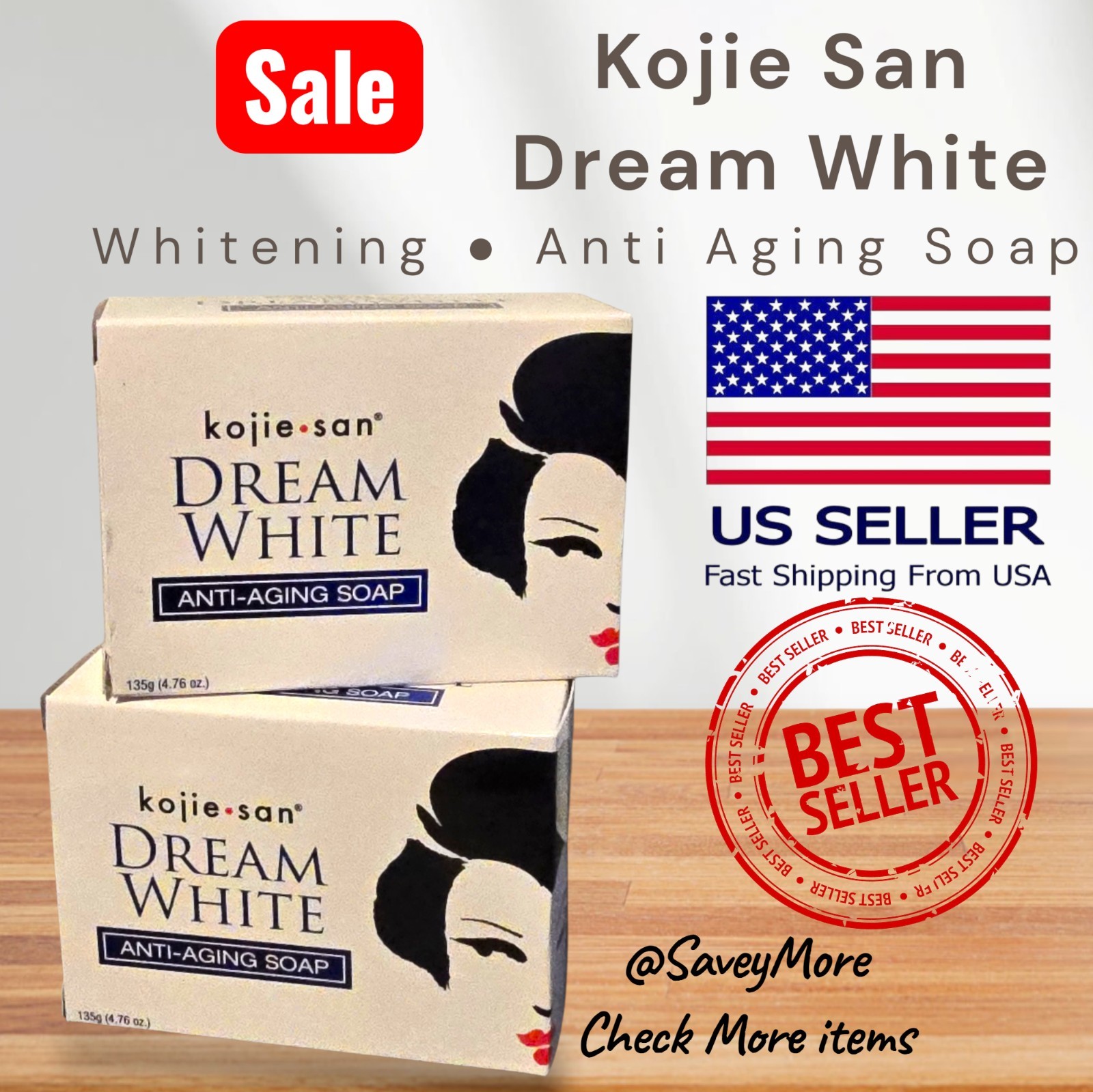 2 pcs Kojie San Dream White Anti-Aging Whitening Brightening Soap Collagen 135g