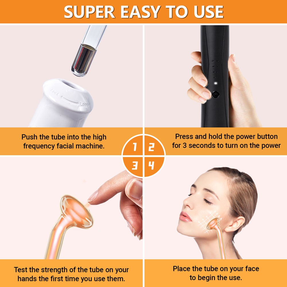 High Frequency Facial Machine 4 Wands Anti-Aging Acne Removal Skin Therapy