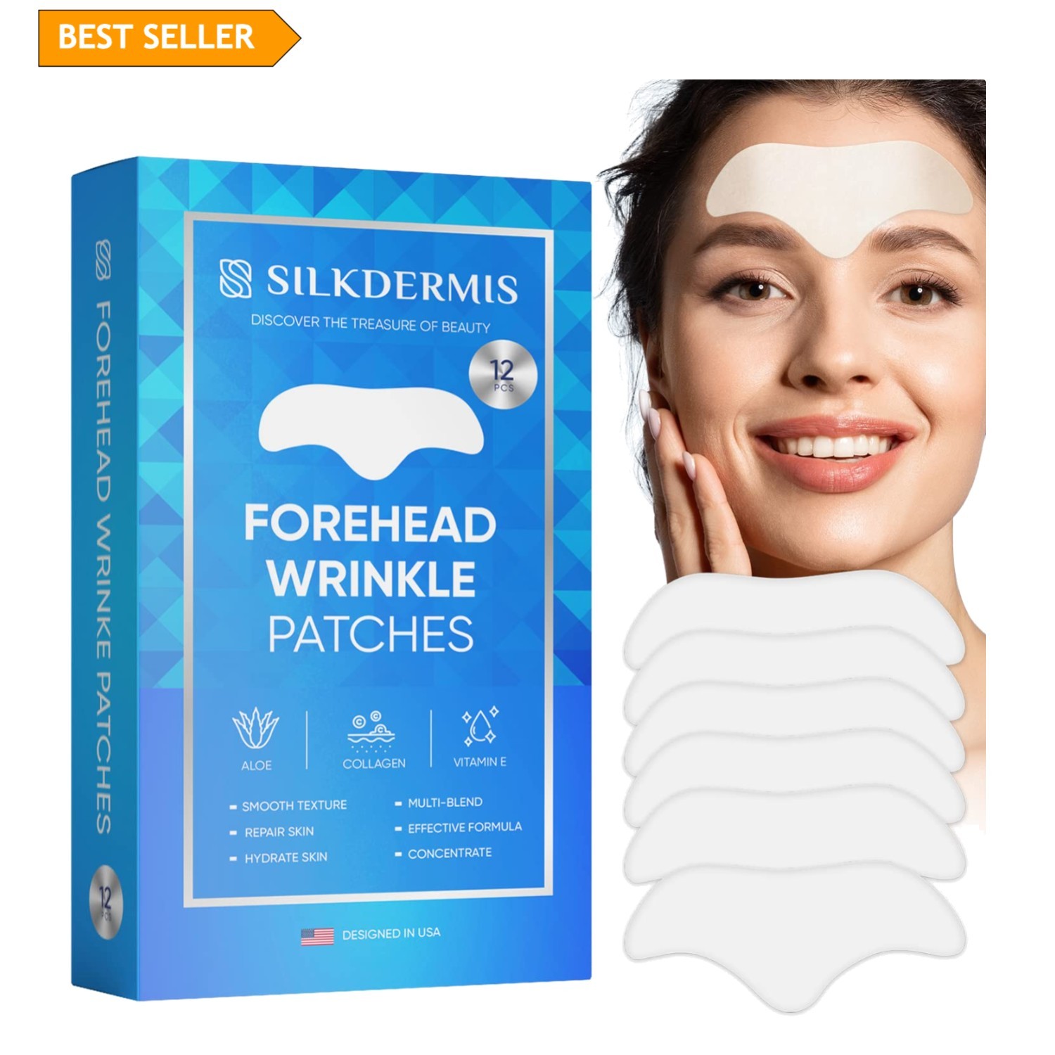 Forehead Wrinkle Patches 12Pcs with Aloe, Collagen, Vitamin E, Anti Wrinkle P…