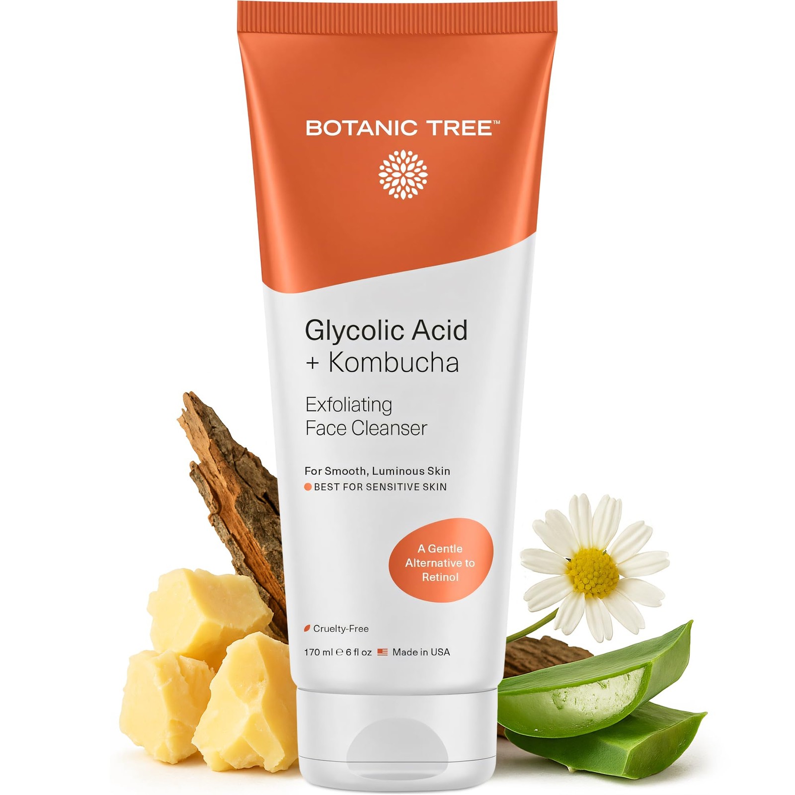 Botanic Tree Kombucha & Glycolic Acid Exfoliating 6 Fl Oz (Pack of 1), Orange