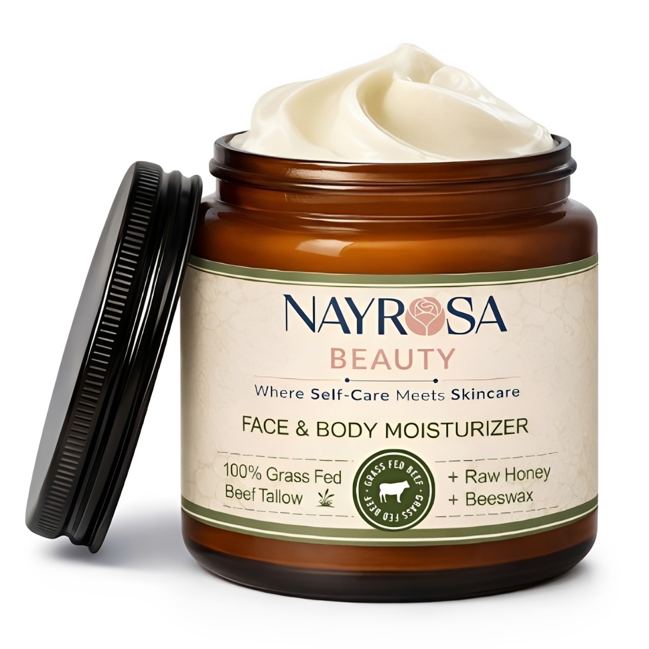 Nayrosa Beauty Beef Tallow Face & Body Moisturizer Grass Fed Raw Honey Beeswax.